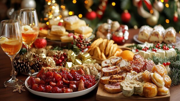 Photo food on the christmas party table at home