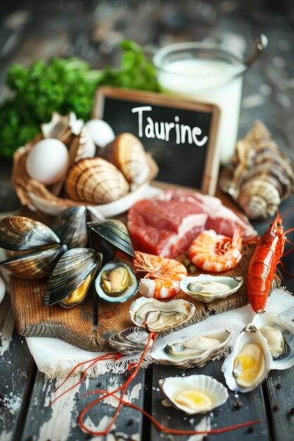 Photo food contains taurine on the table selective focus