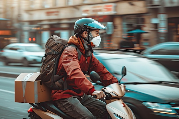 Photo food delivery drivers delivering online orders due to epidemics