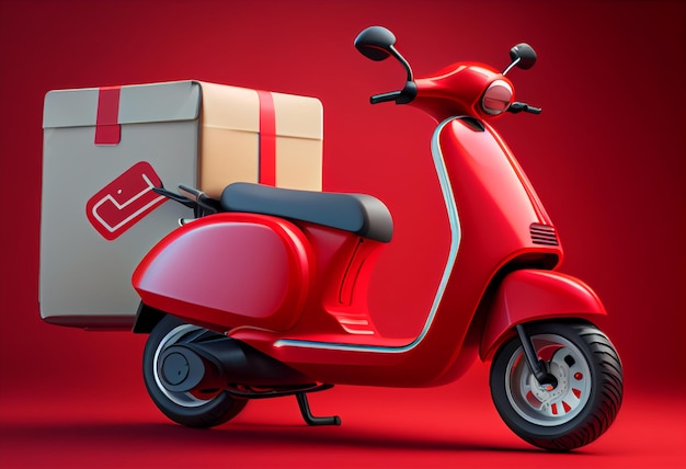 A food delivery with a red delivery scooter Fast online express AI Generated