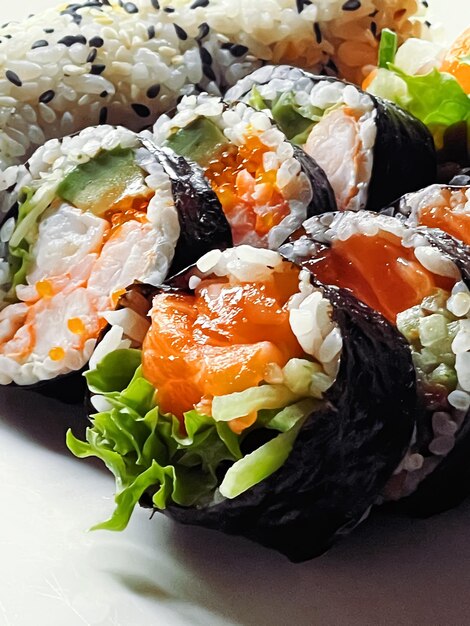 Photo food and diet japanese sushi in a restaurant asian cuisine as meal for lunch or dinner tasty recipe