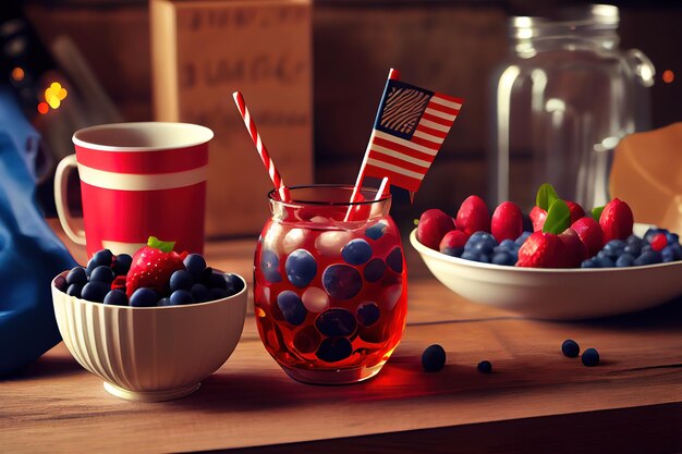 Food and drinks decorated for american independence day party at home Generative Ai