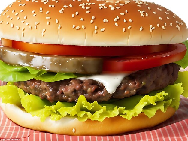 Food for fast food in form of delicious hot homemade burger with meat cutlet generative ai