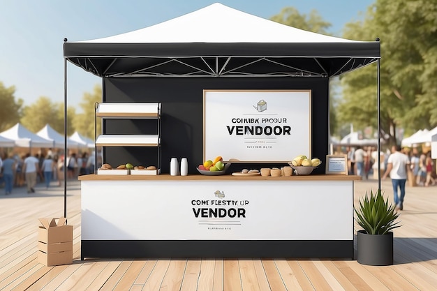 Food Festival Vendor Booth Signage Mockup with blank white empty space for placing your design