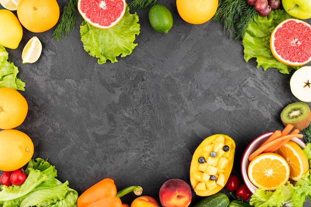 Food frame with delicious exotic fruit