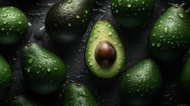 Food fresh closeup health green tropical vegetable background raw dark avocado Generative AI