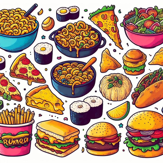 Food illustration pizza