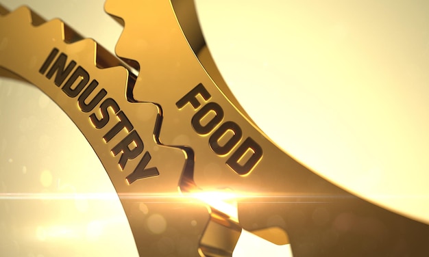 Food Industry on Golden Cog Gears Food Industry on the Mechanism of Golden Cogwheels Food Industry on the Mechanism of Golden Metallic Gears with Lens Flare Food Industry Golden Cog Gears 3D