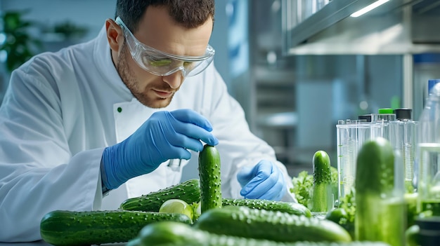 Food Inspector Quality Control Examining Fresh Cucumber