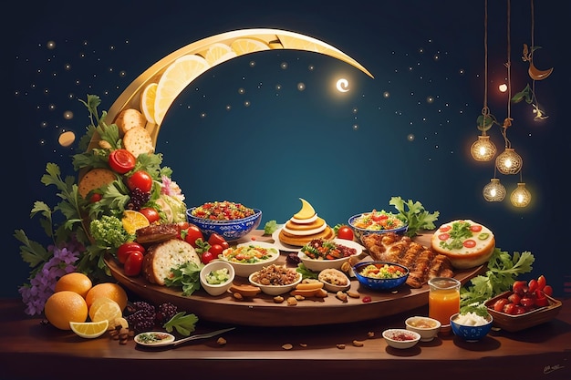 The food is arranged in such a way that it looks like a half moon Its represent muslim festival Eid