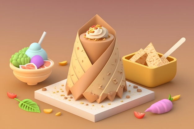 A food item that has a cone on it