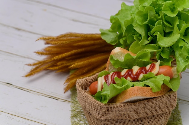 Food menu Sausage wrapped in bread