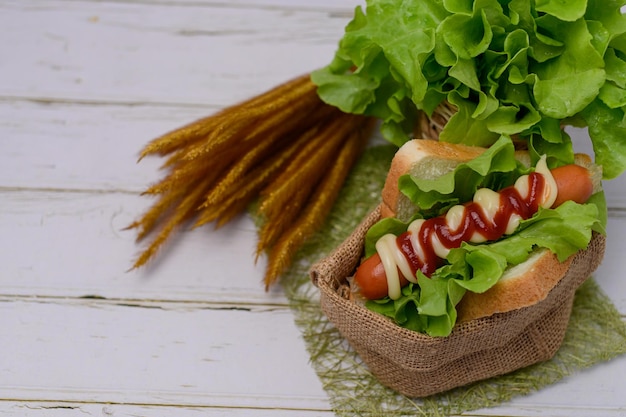 Food menu Sausage wrapped in bread