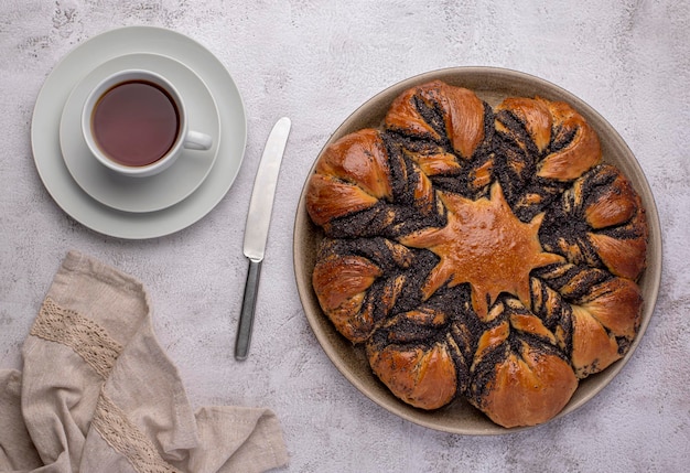 Food photography of brioche with poppy seeds