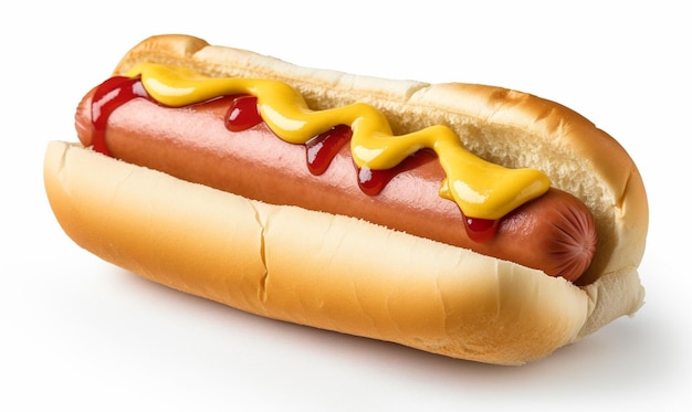 Food photography Close up delicious hot dog with mustard isolated on white background