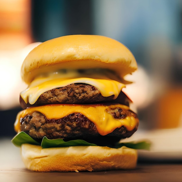 Food photography of double cheese hamburger generative art by AI