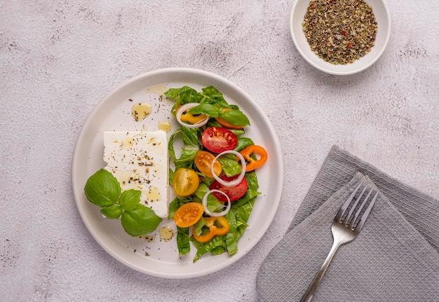 Food photography of feta and vegetable salad