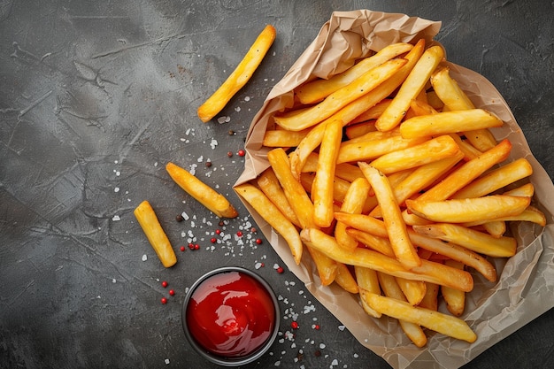 food photography of French fries Flat Lay style