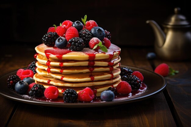 a food photography of pancakes with berries generative ai