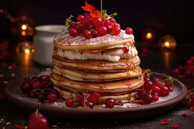 a food photography of pancakes with berries generative ai