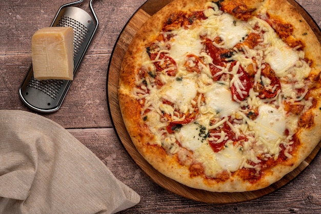 Food photography of pizza and cheese