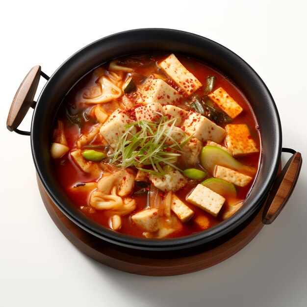 Food photography of Sundubujjigae on bowl isolated on white background