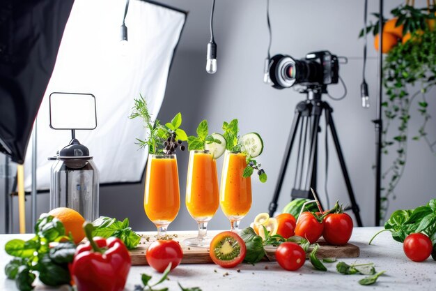 Photo food photoshoot professional studio setup with juice for creative food photography