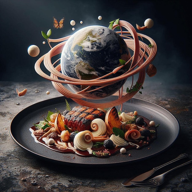 Photo food presentation gourmet dish generative ai