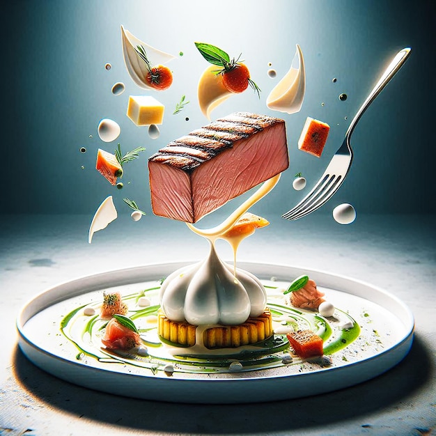 Photo food presentation gourmet dish generative ai