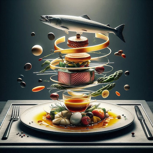 Photo food presentation gourmet dish generative ai