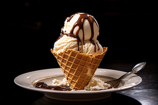 Food s a stack of ice cream cones on a wooden board with a spoon