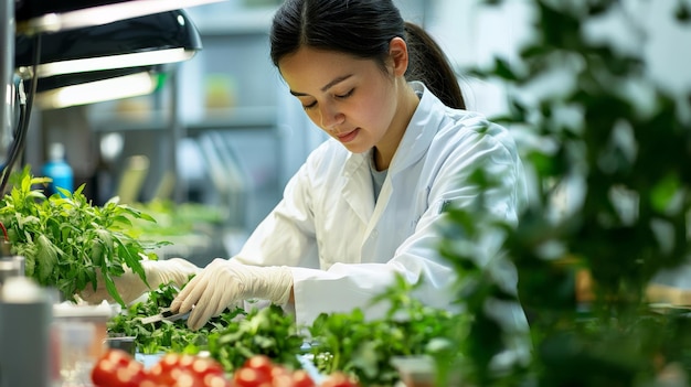 A food scientist developing new food products creative and innovative lab setting