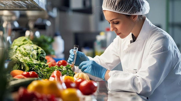 A food scientist testing food safety advanced lab equipment and precise measurements