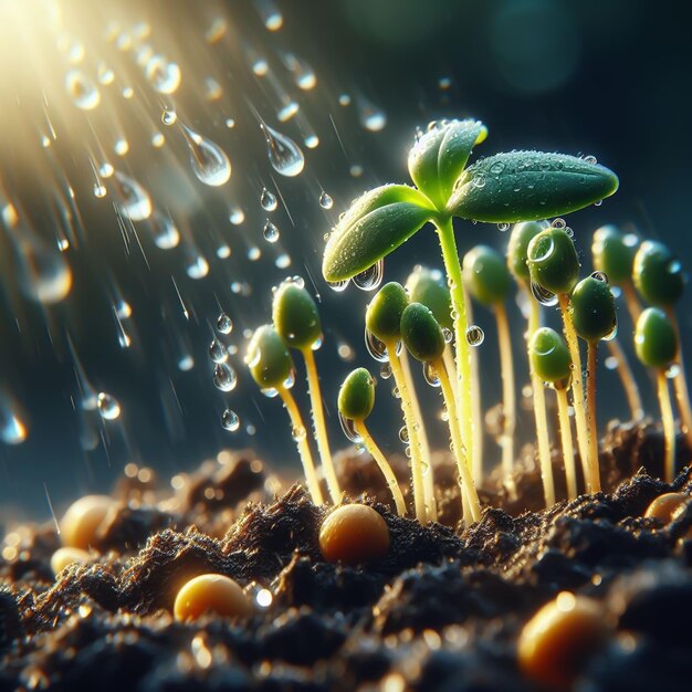 Food seed that appears in the soil in search of light to grow Al generated