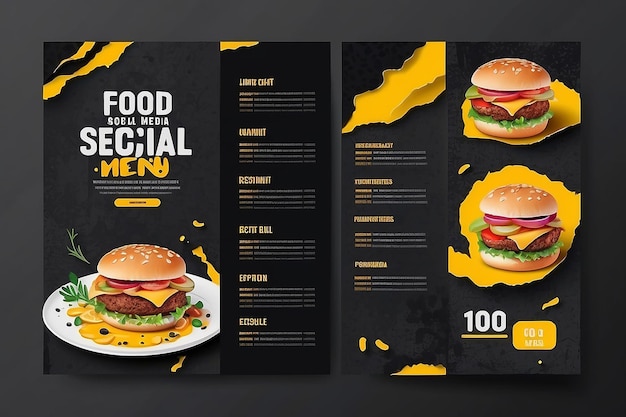 Photo food social media post template with torn paper effect digital banner for restaurant