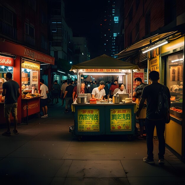 a food stand with a sign that says sushi on it