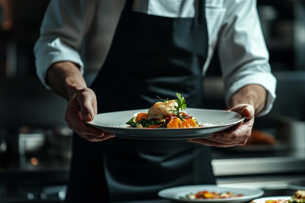 Photo food stylist enhancing restaurant meal