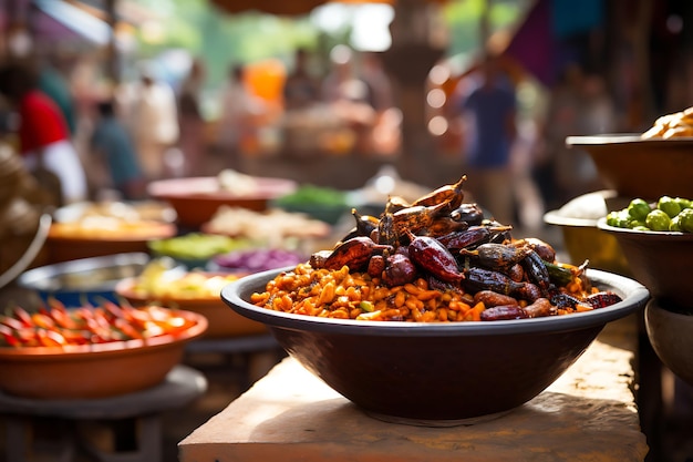 food on a table at a market