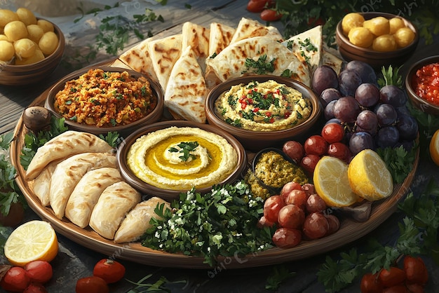 food on a tray with a variety of food items including tortillas tomatoes and other ingredients