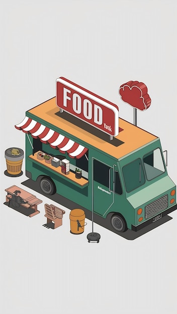 Photo food truck concept 3d isometric isolated on a white background