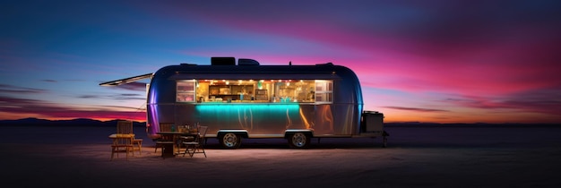 Food truck with neon light Generative AI