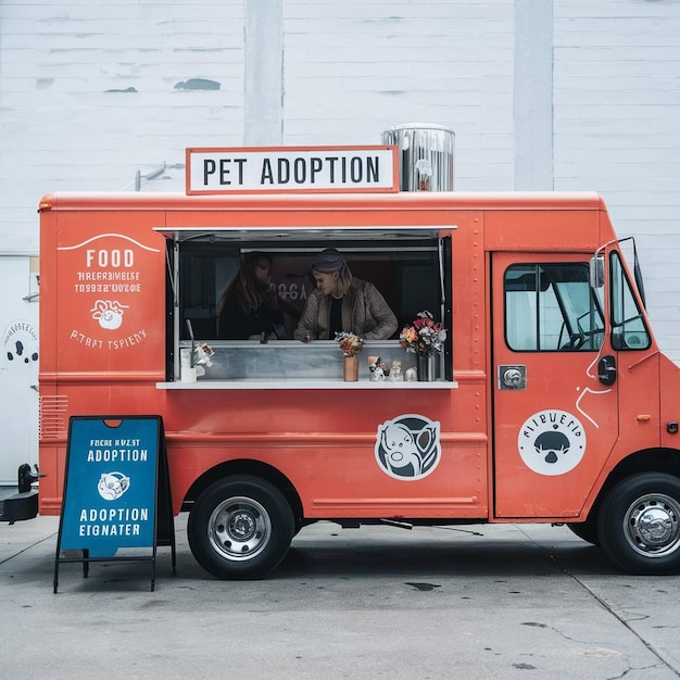 Food Truck with Pet Adoption Event Signage