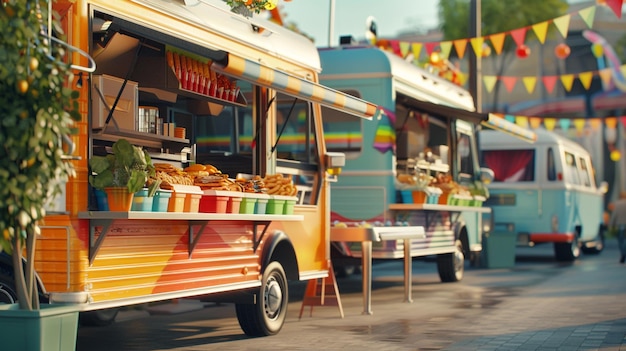 a food truck with a rainbow banner on the side and a sign that says quot the word quot on it