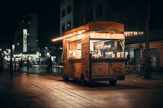 A food truck with a sign that says'food'on it