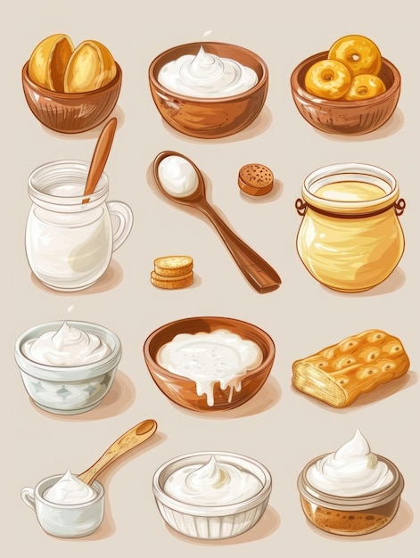 Photo food variety with bread yogurt cream