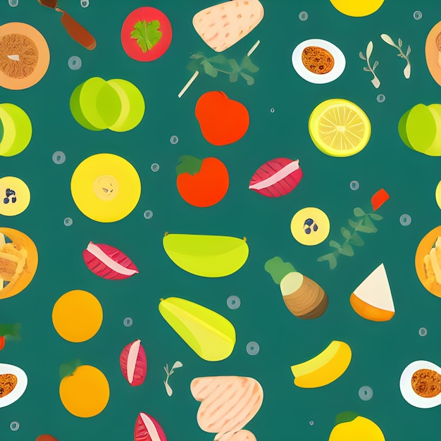 Food vegetable abstract pattern seamless random element vintage design wallpaper