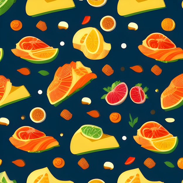 Food vegetable abstract pattern seamless random element vintage design wallpaper