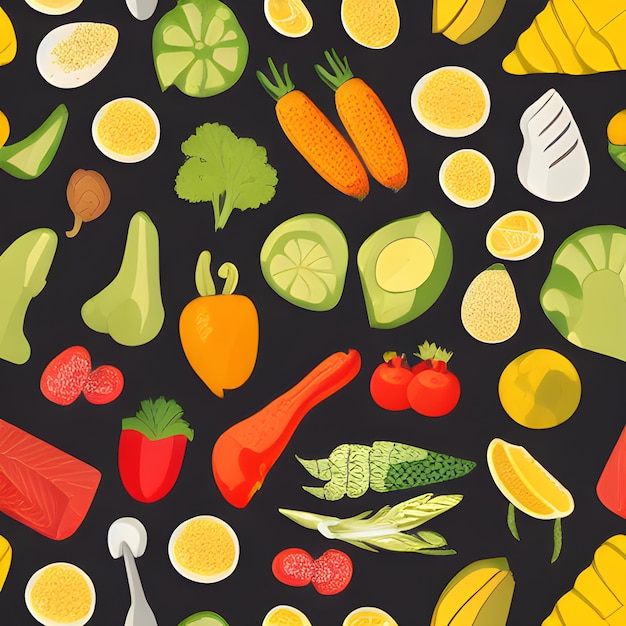 Food vegetable abstract pattern seamless random element vintage design wallpaper