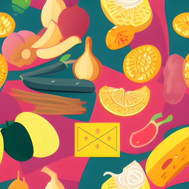 Food vegetable random pattern seamless abstract element vintage design wallpaper