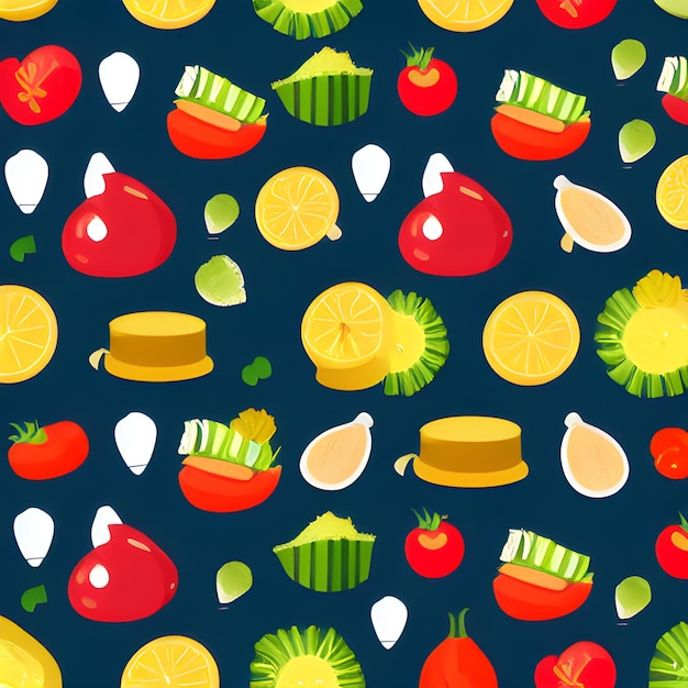 Food vegetable random pattern seamless abstract element vintage design wallpaper